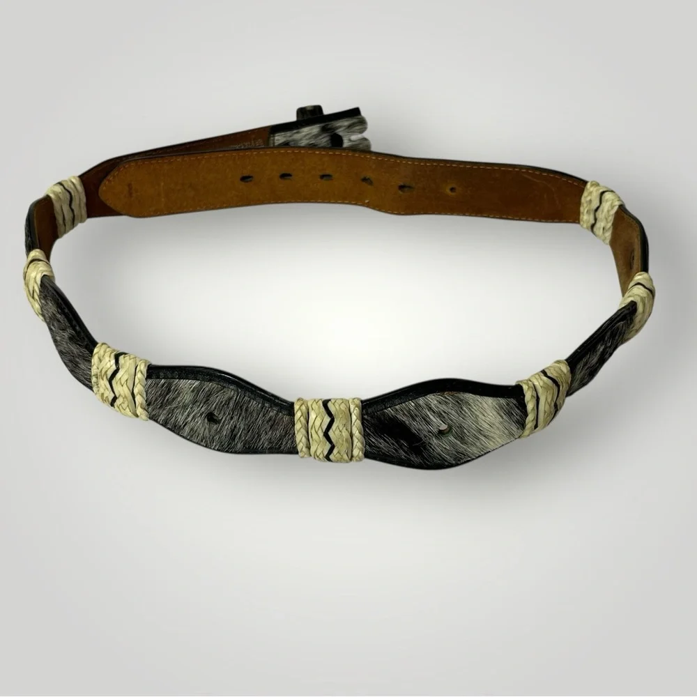 Ranger Belt Company Black & White Calf Hair On Leather Belt Size 32-34 NO BUCKLE